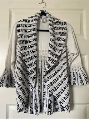 Adore Black and White Striped Open Front Cardigan
